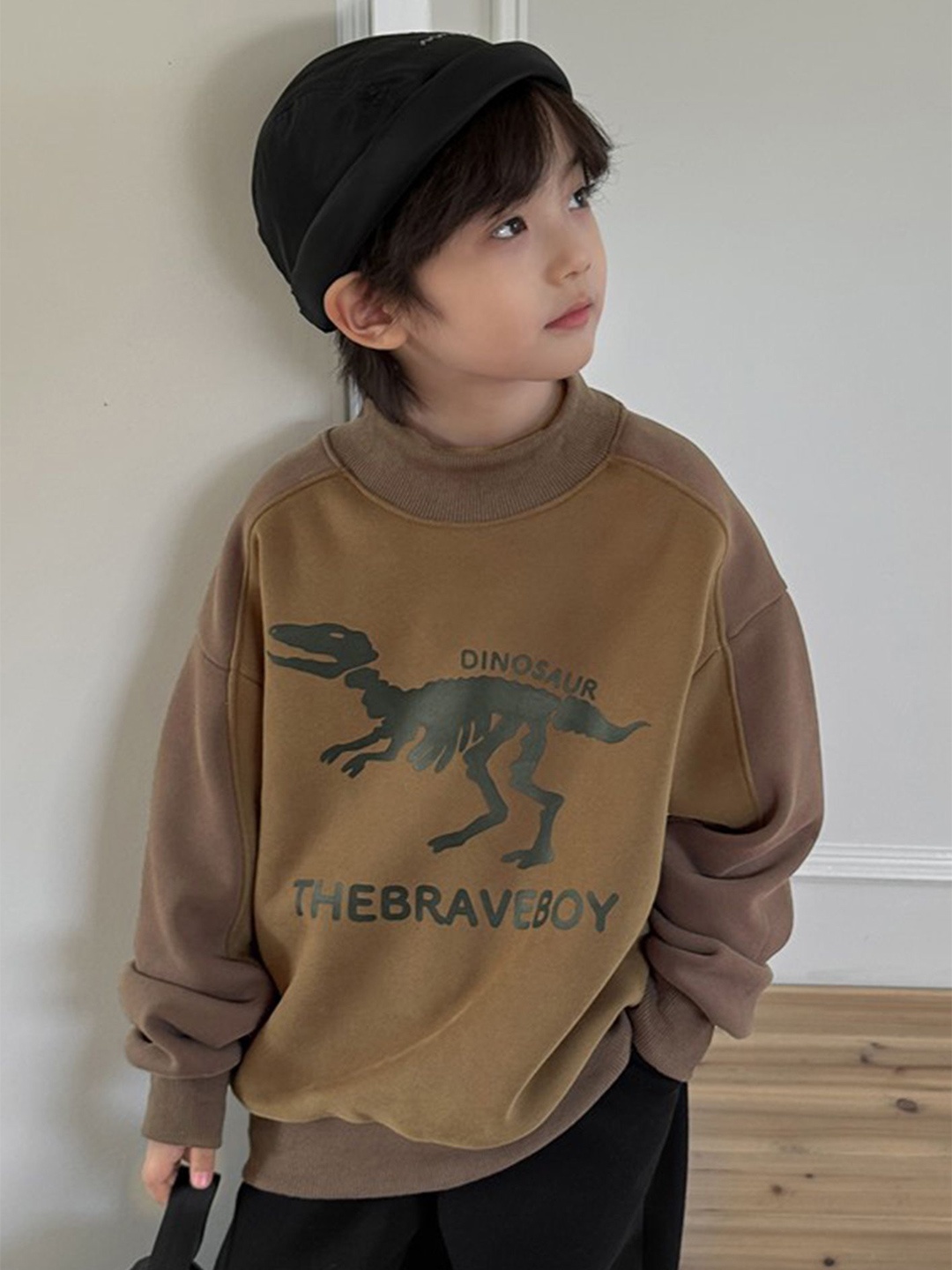 

LULU & SKY Boys Graphic Printed Pure Cotton Sweatshirt, Brown
