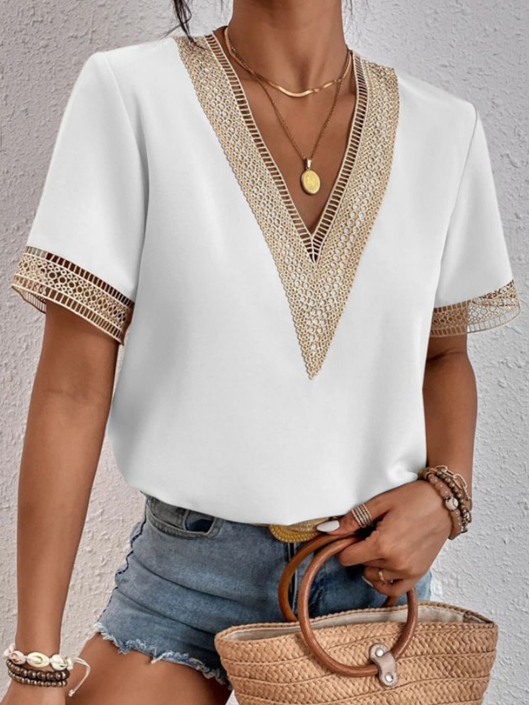 

StyleCast Women Embroidered V - Neck Top, White