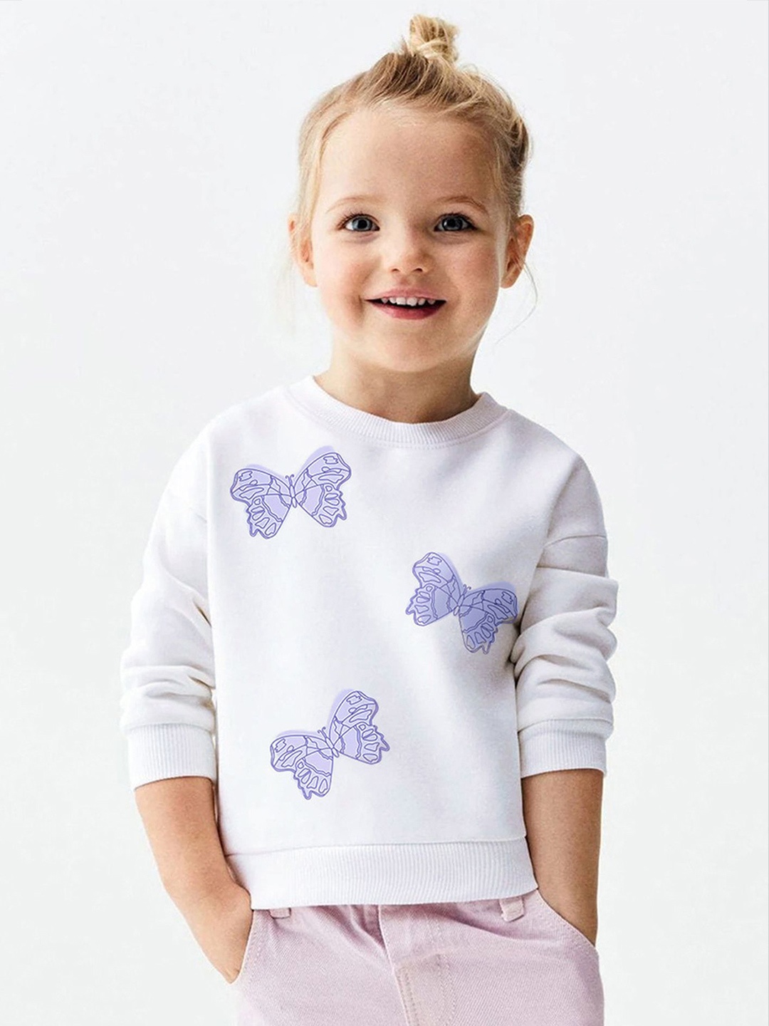 

LULU & SKY Girls Pure Cotton Printed Sweatshirt, White