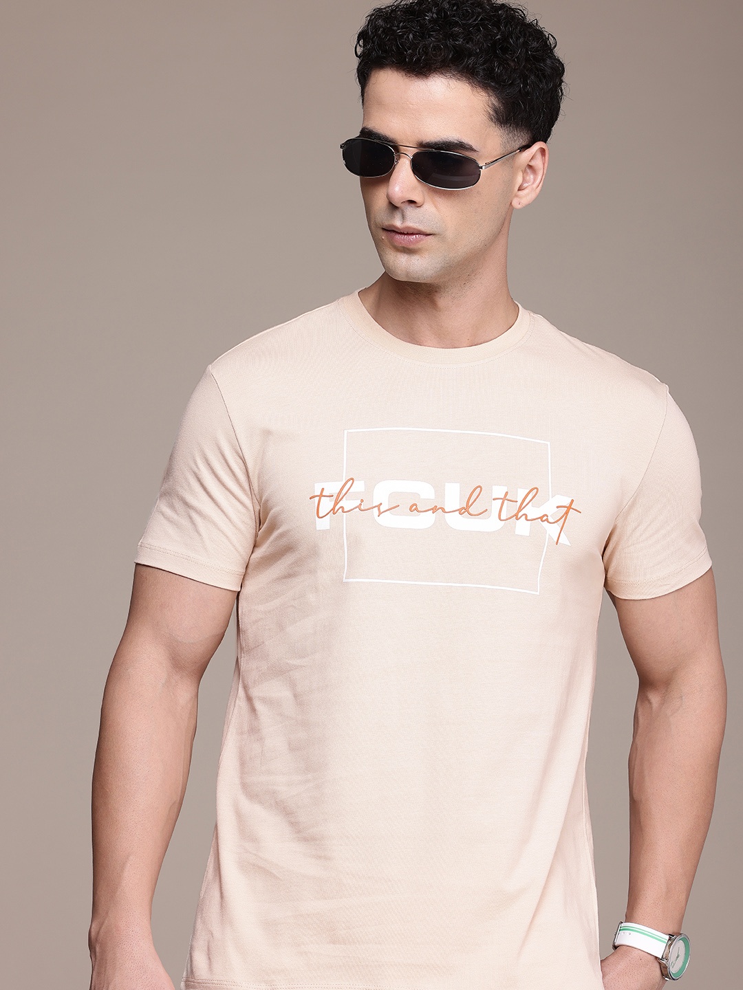 

FCUK Brand Logo Printed Pure Cotton T-shirt, Beige