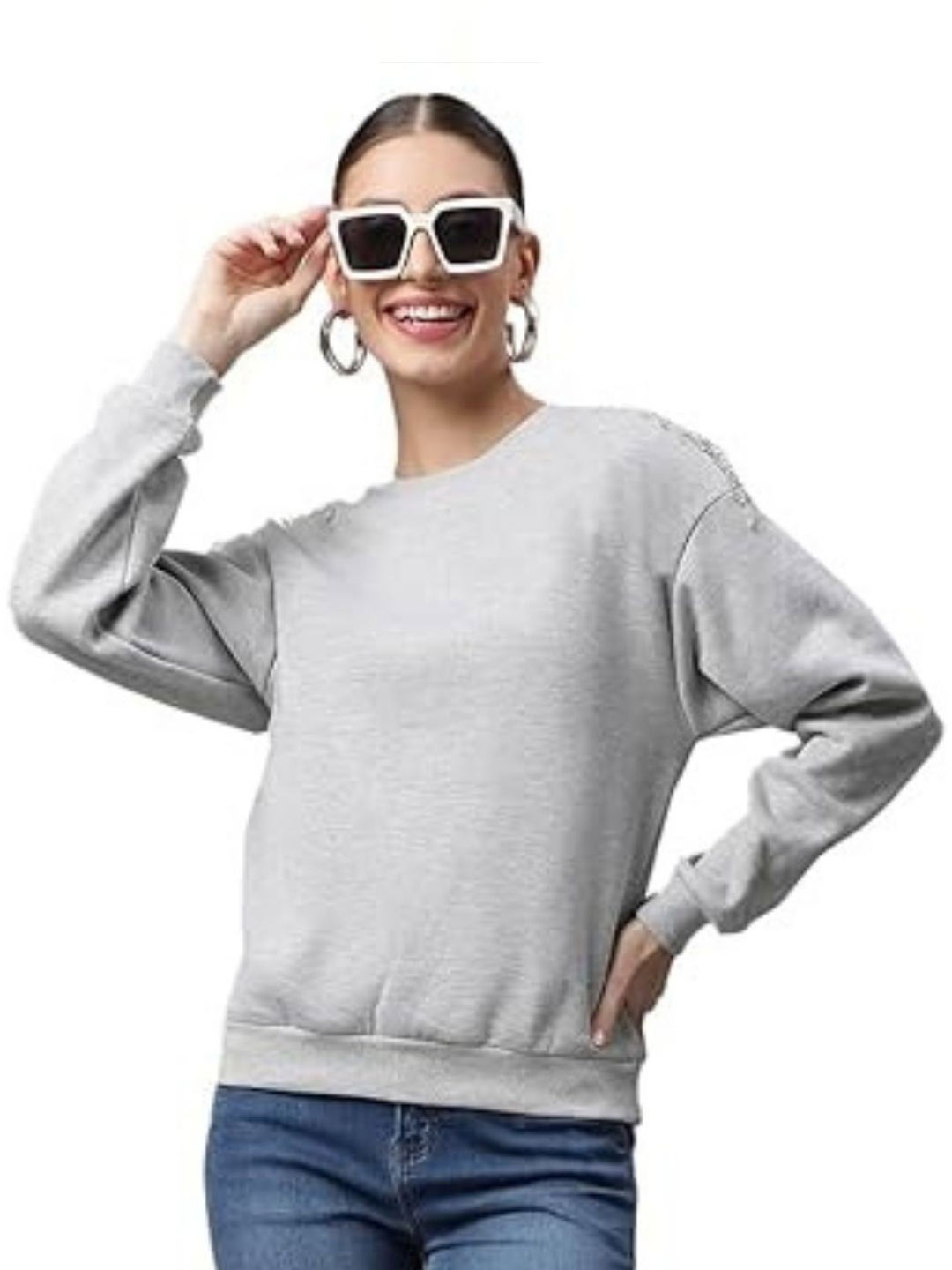 

Global Republic Women Embellished Round Neck Cotton Sweatshirt, Grey