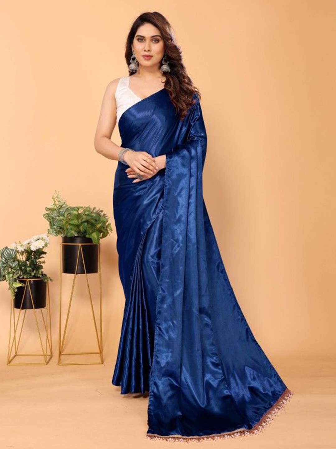 

LADY SHOPI Satin Saree, Navy blue