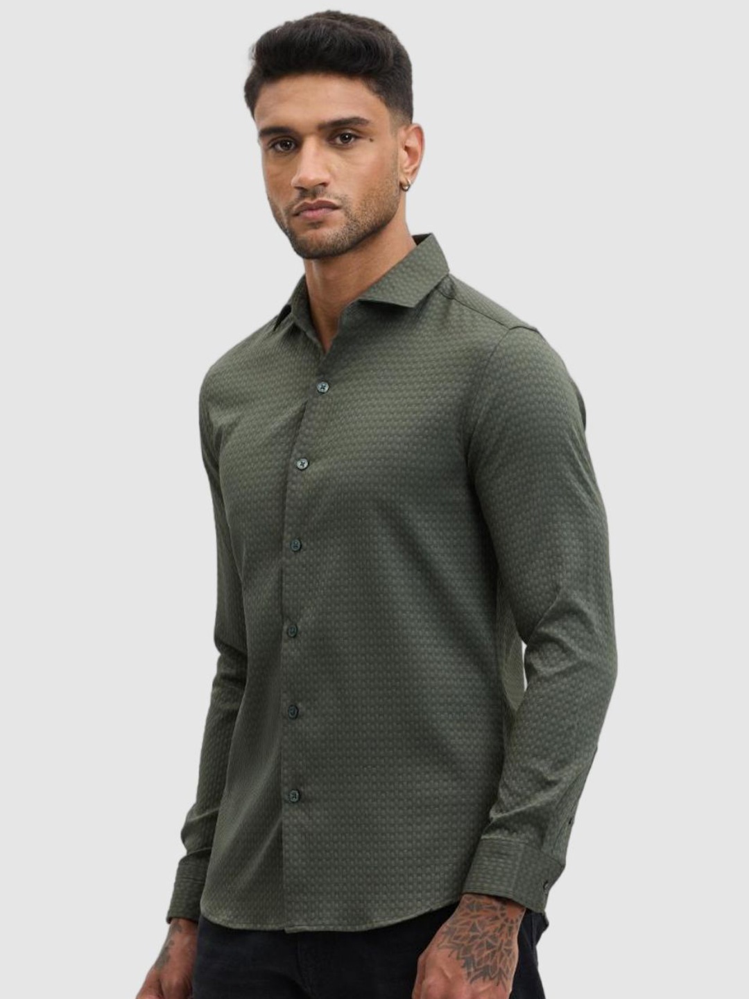 

Snitch Men Smart Fit Spread Collar Textured Casual Shirt, Green