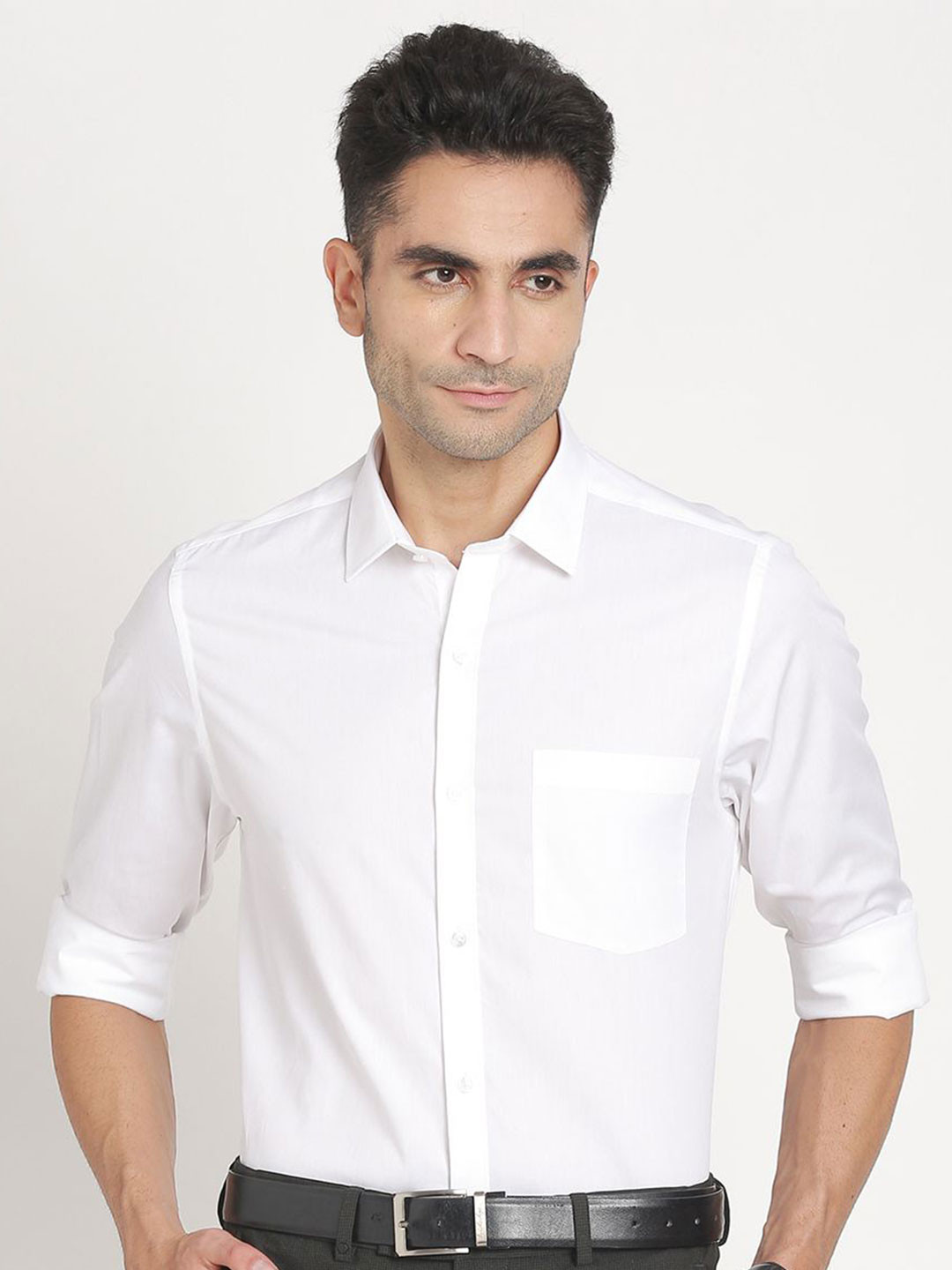 

Turtle Men Standard Slim Fit Spread Collar Solid Cotton Formal Shirt, White