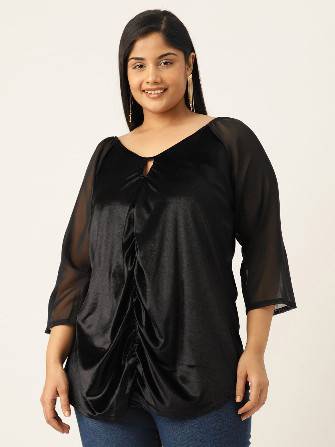 

theRebelinme Women Velvet Plus Size Top, Black