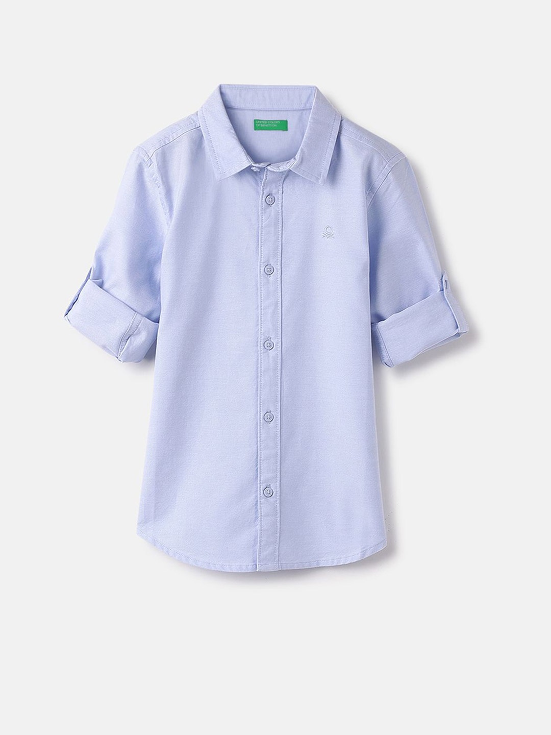 

United Colors of Benetton Boys Spread Collar Solid Cotton Casual Shirt, Blue