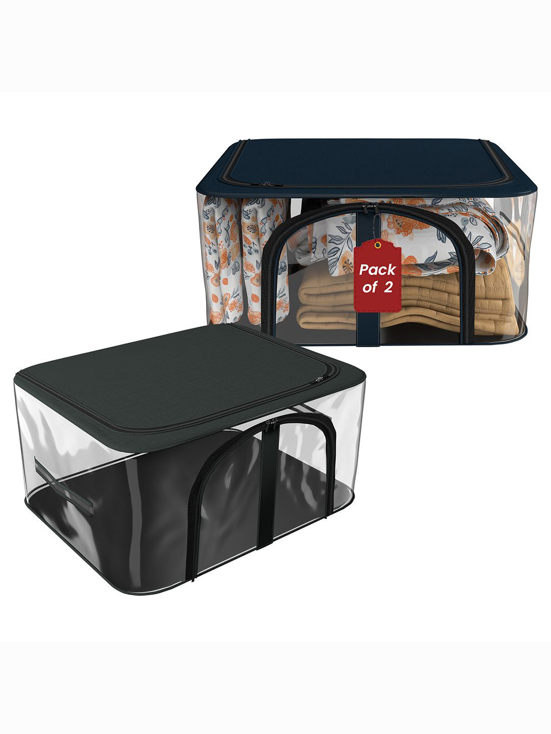 

Kuber Industries Navy Blue & Grey Set of 2 Regular Drawer Organisers
