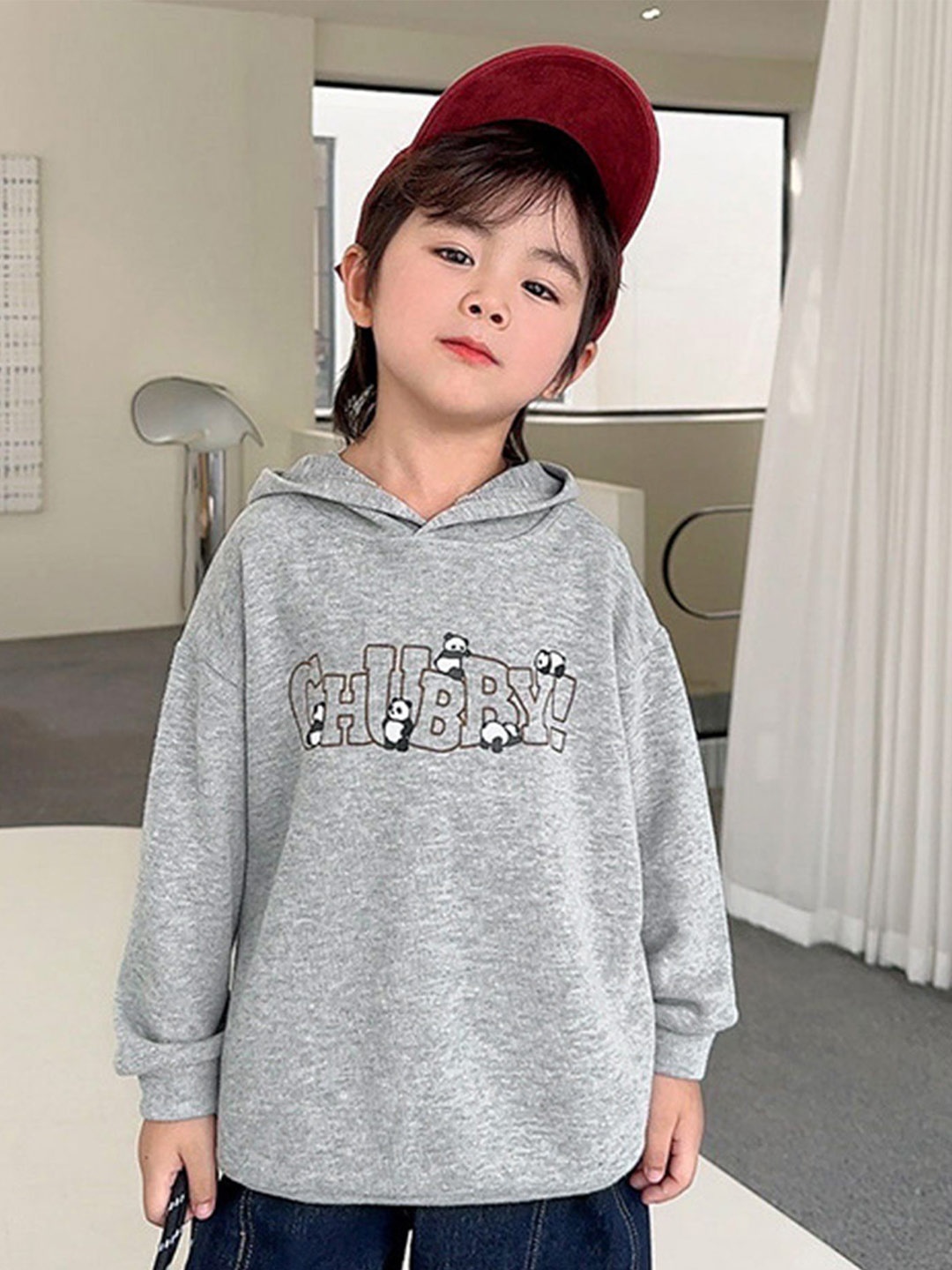 

LULU & SKY Boys Typography Printed Cotton Hooded Sweatshirt, Grey
