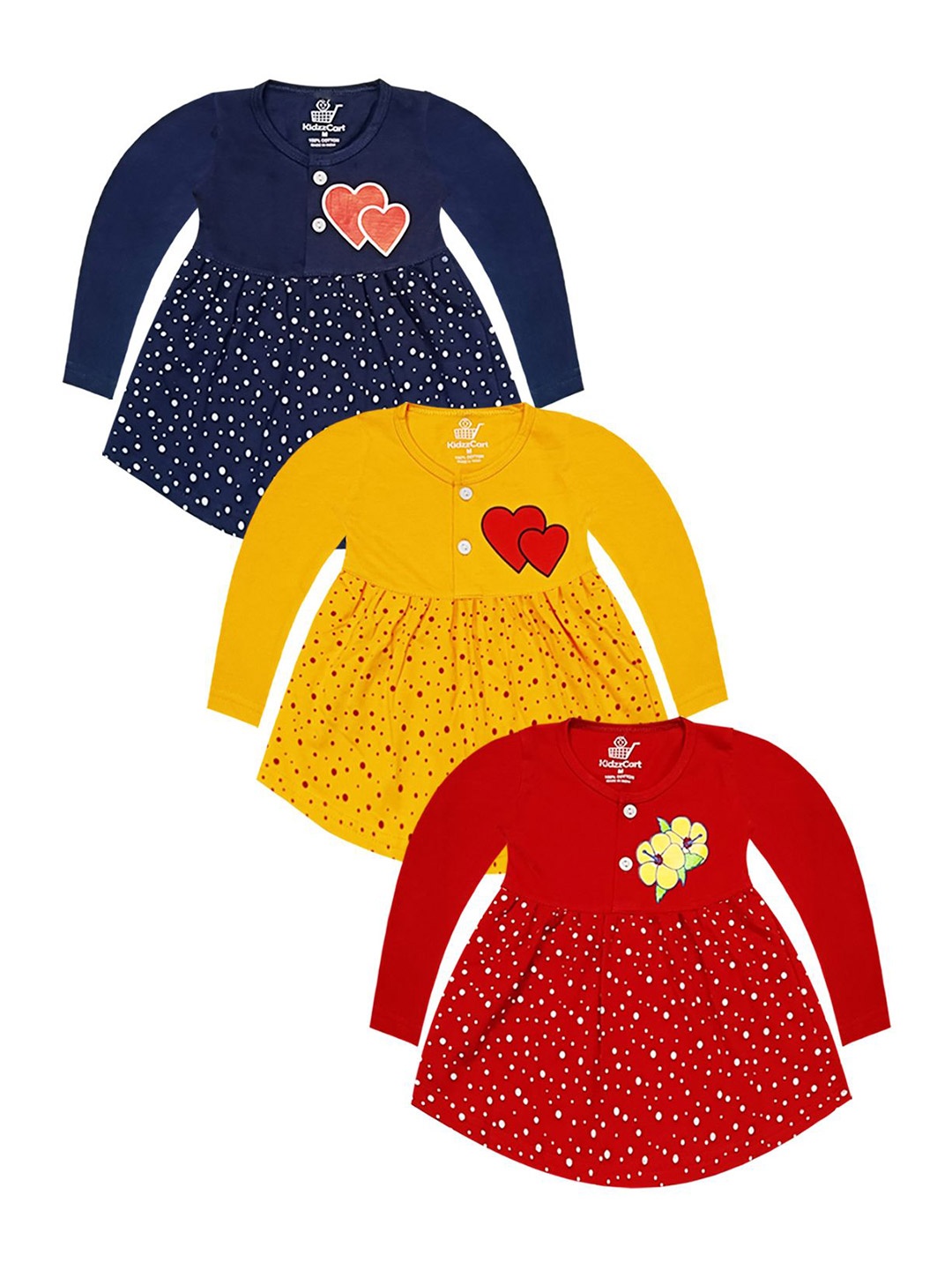 

KidzzCart Girls Pack Of 3 Floral Printed Cotton Fit & Flare Dress, Blue
