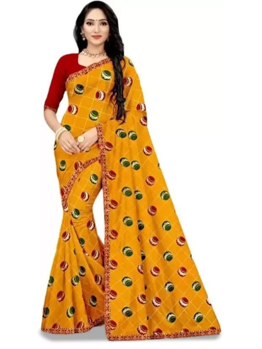 

SAADHVI Pure Georgette Saree, Yellow