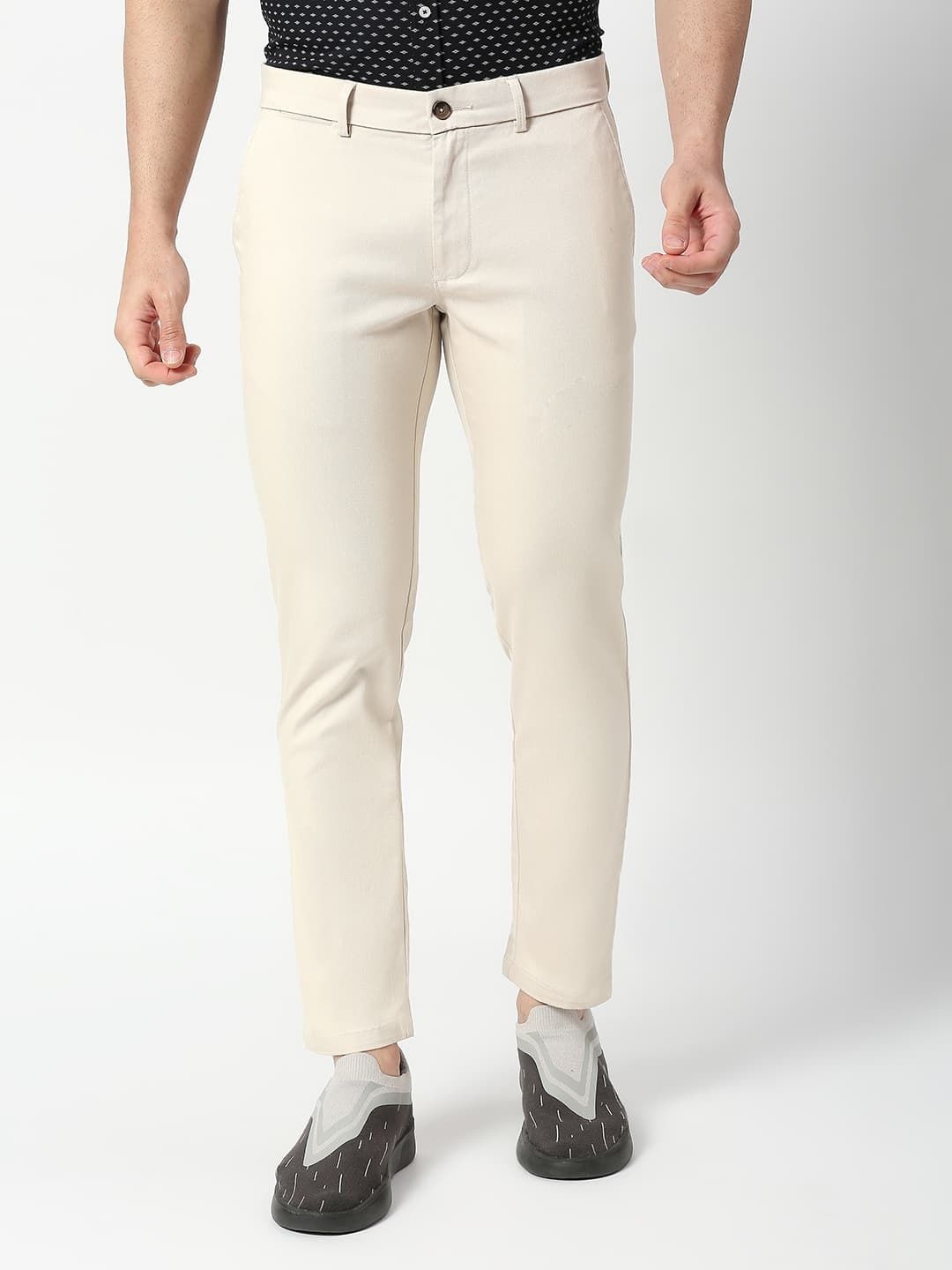 

Basics Men Cotton Tapered Fit Mid-Rise Chinos Trousers, Beige