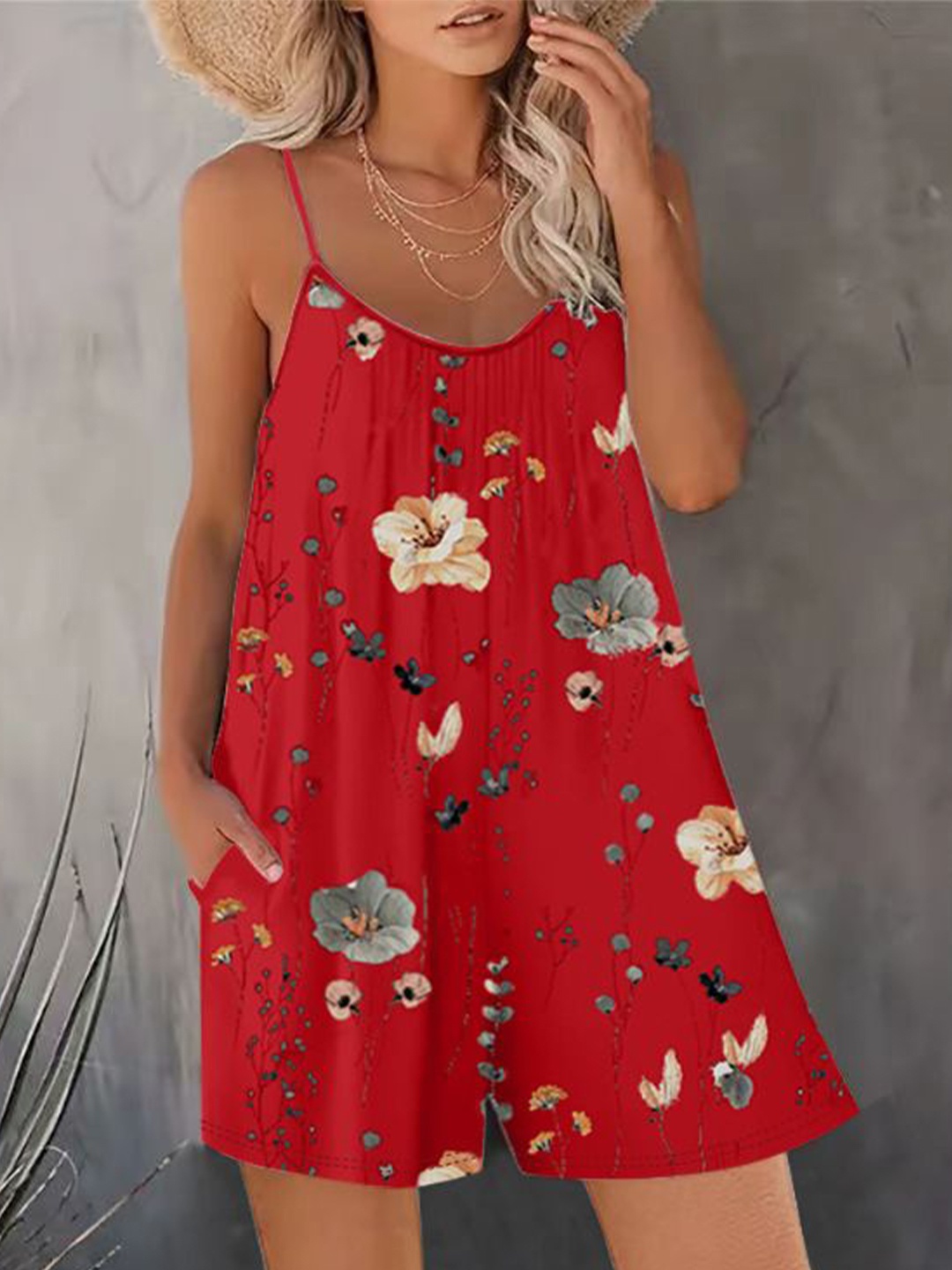 

StyleCast Women Shoulder Straps Printed Playsuit, Red