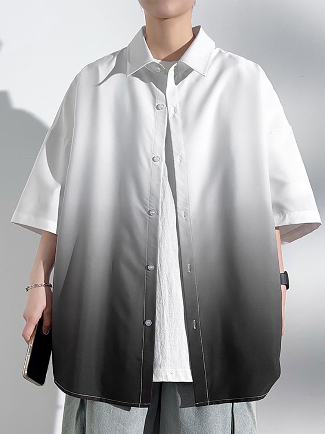 

StyleCast x Revolte Men Oversized Fit Spread Collar Dyed Casual Shirt, White