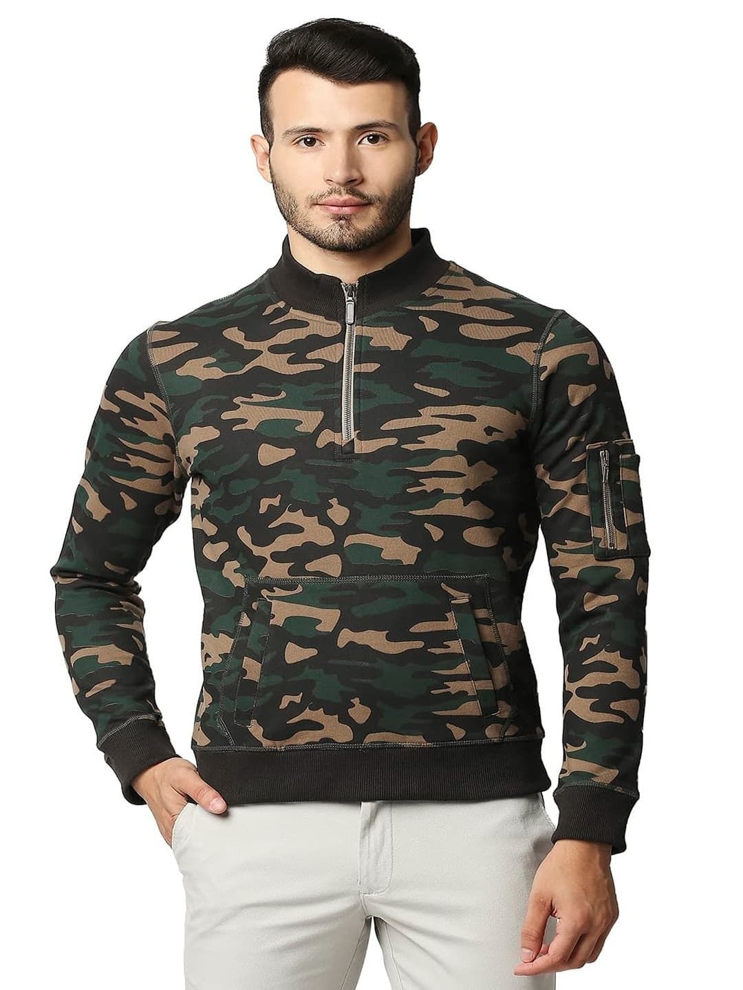 

Basics Men Camouflage Cotton Sweatshirt, Green