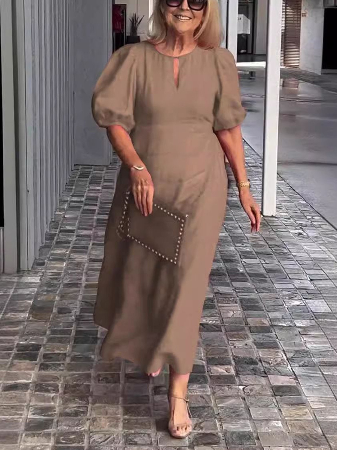 

StyleCast Women Keyhole Neck A-Line Midi Dress, Khaki