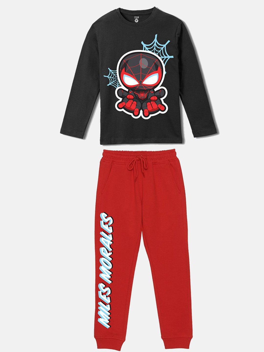 

YK Marvel Boys Spider-Man Graphic Printed T-shirt With Jogger, Black