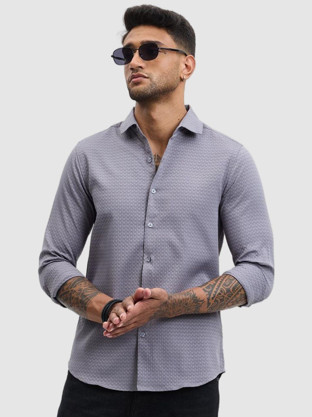 

Snitch Men Smart Fit Spread Collar Textured Casual Shirt, Grey