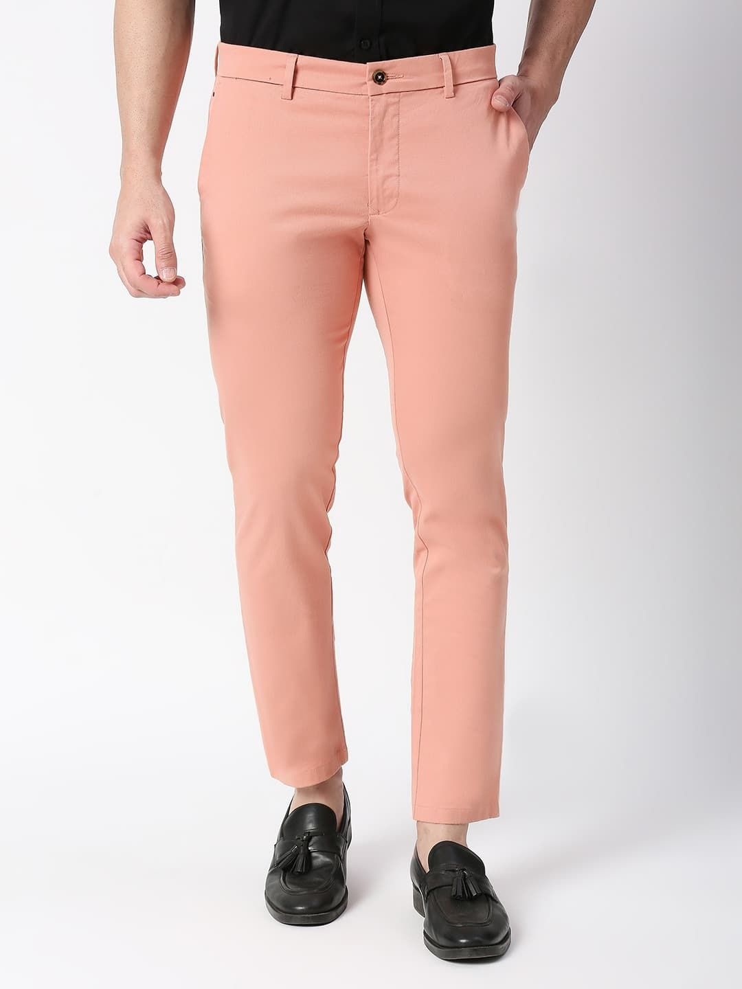 

Basics Men Tapered Fit Mid-Rise Trousers, Peach