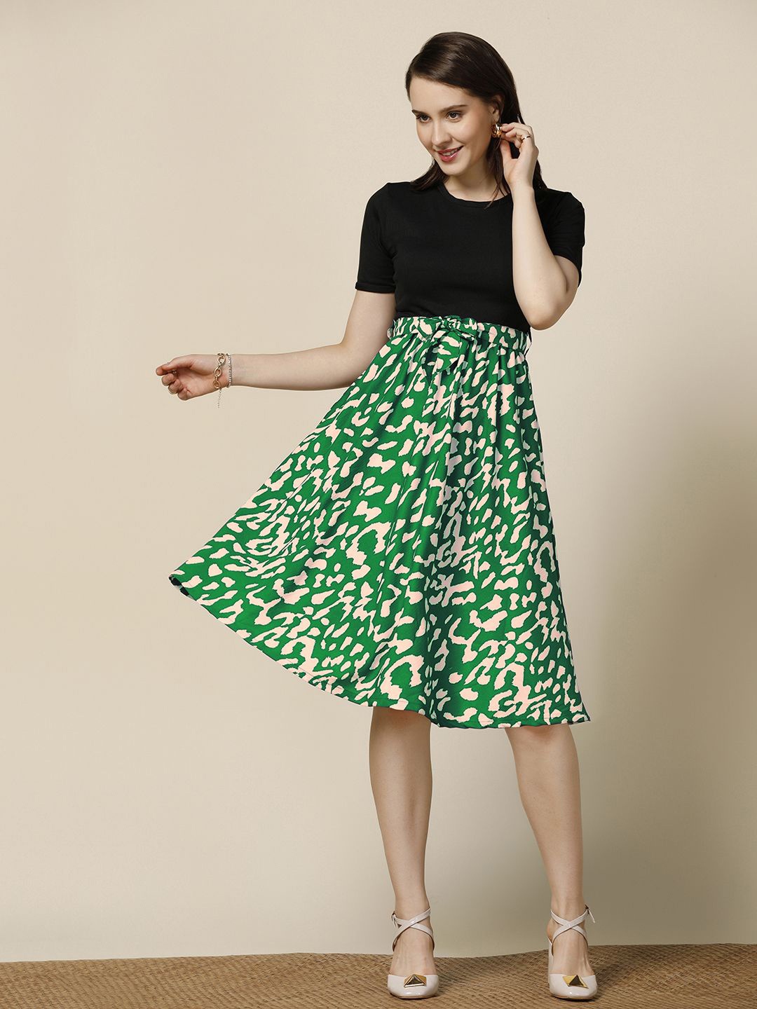 

Moda Rapido Women Printed Fit & Flare Dress, Green