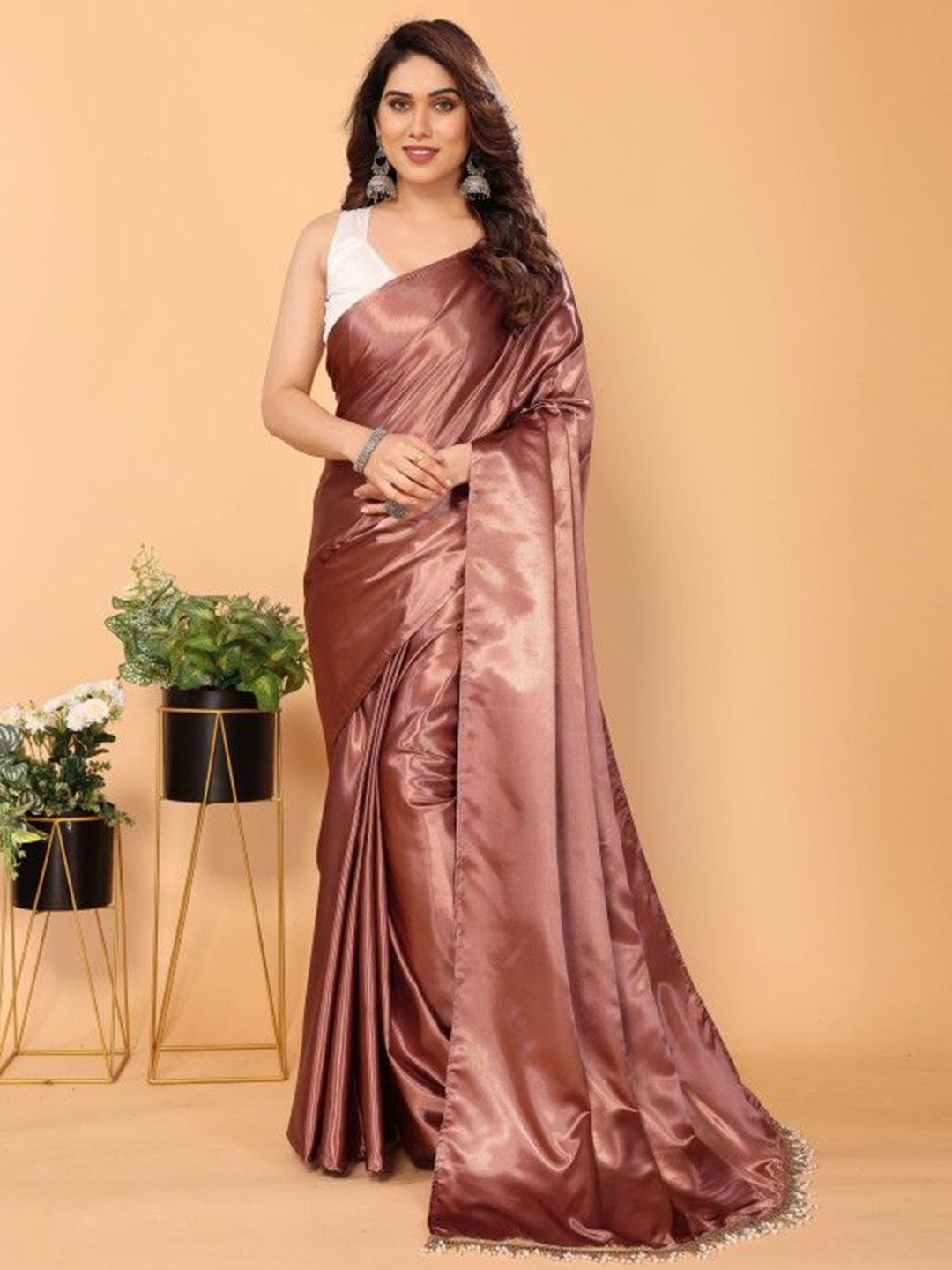 

JULEE Women Satin Saree, Pink