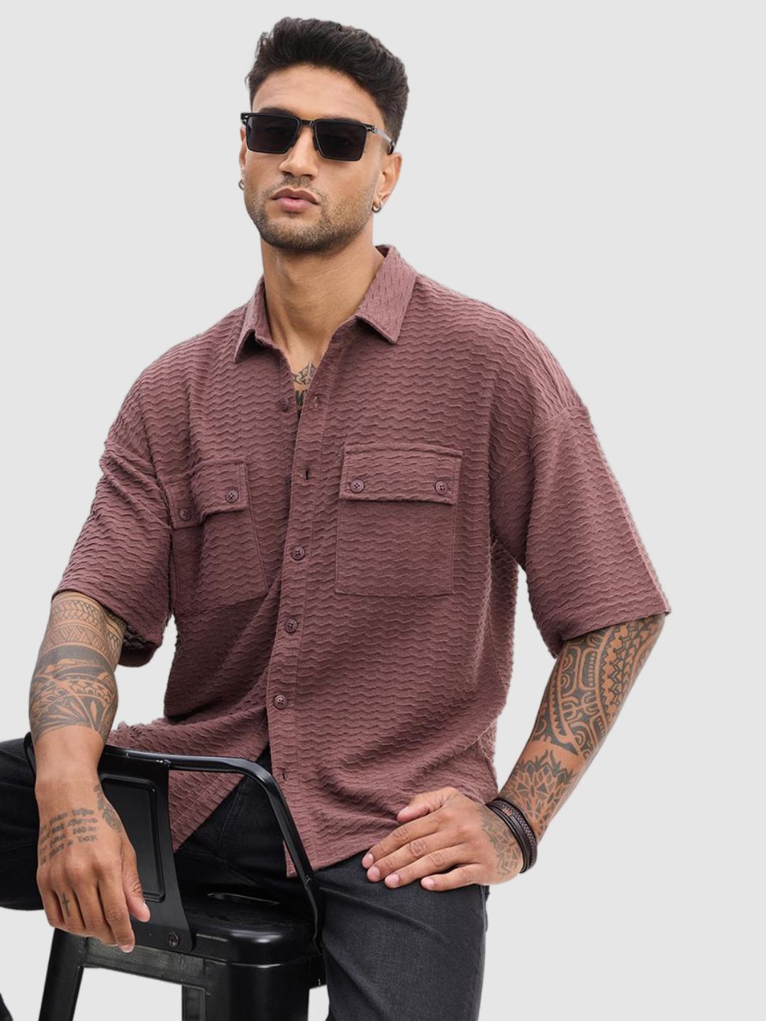 

Snitch Men Relaxed Fit Textured Spread Collar Casual Shirt, Mauve