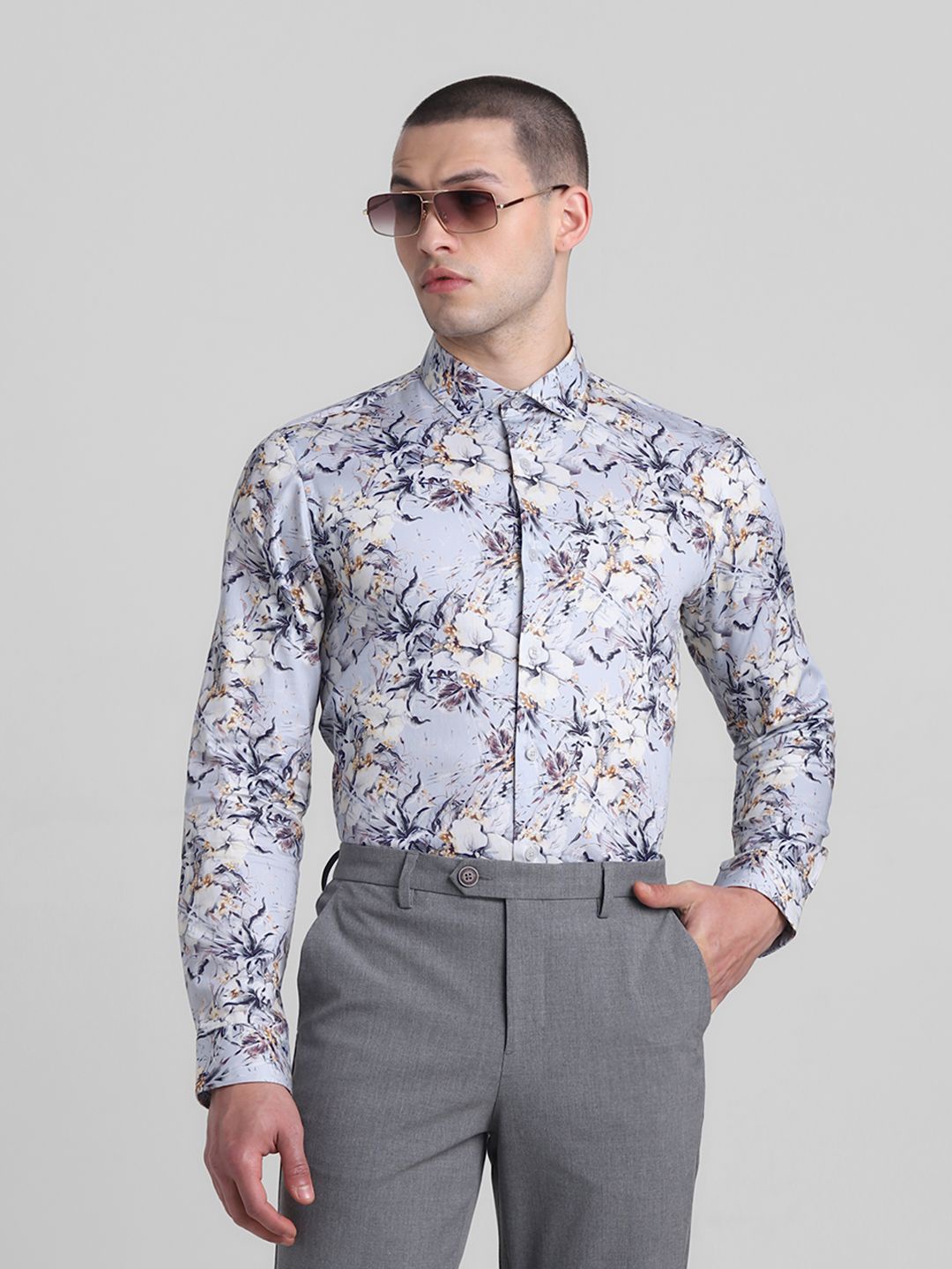 

Jack & Jones Men Slim Fit Spread Collar Floral Printed Cotton Casual Shirt, Blue