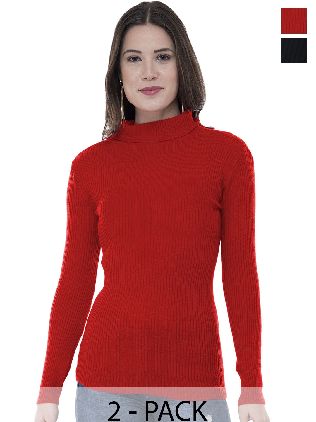 

IndiWeaves Women Pack Of 2 Ribbed Woollen Pullover with Applique Detail, Red