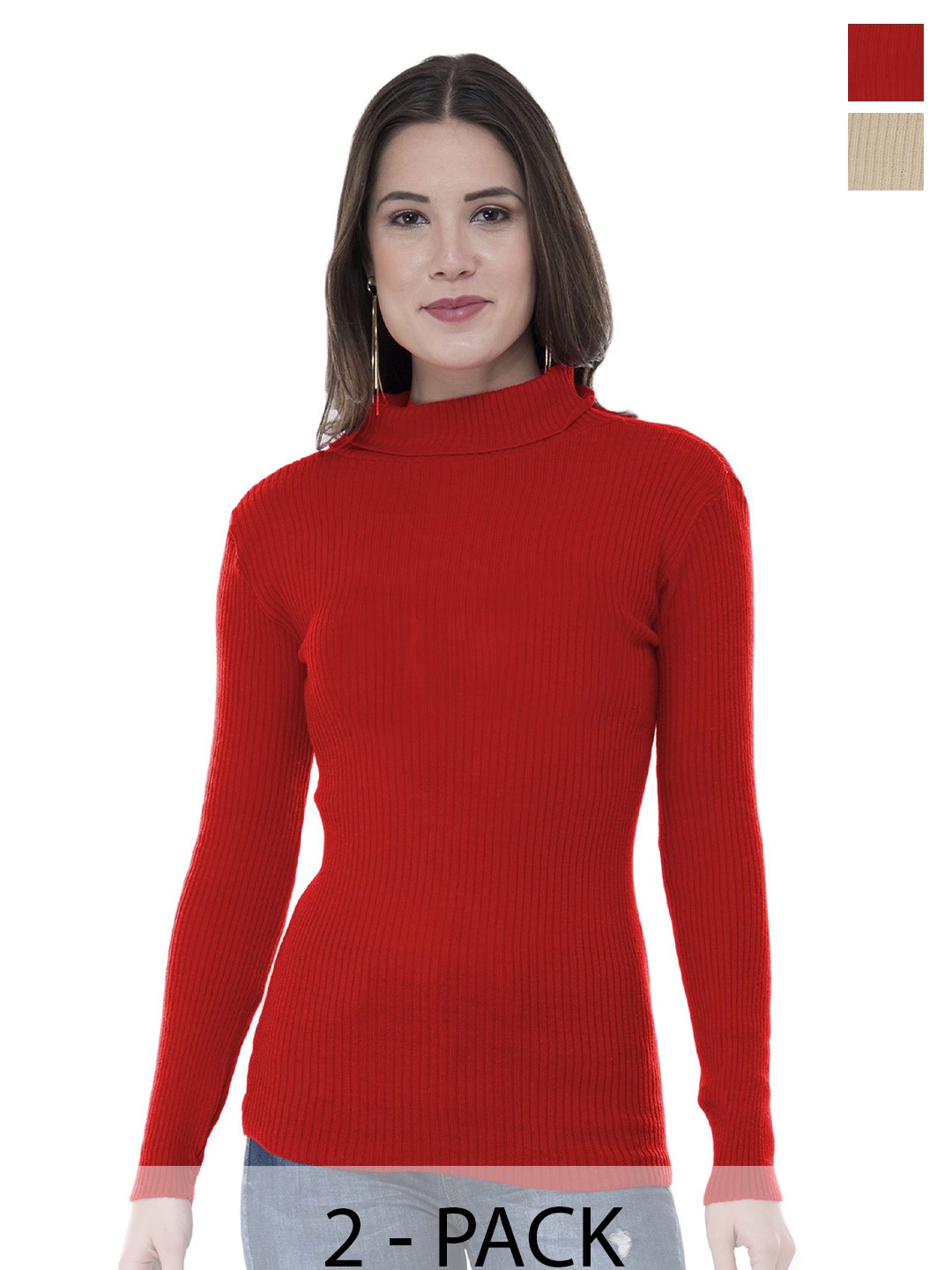 

IndiWeaves Women Pack of 2 Woollen Pullover with Applique Detail, Red