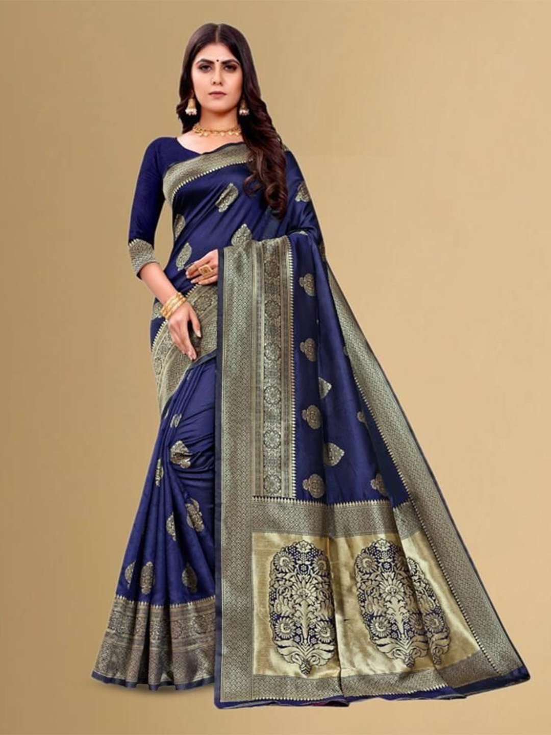 

SHRIMAY Woven Design Zari Banarasi Saree, Navy blue