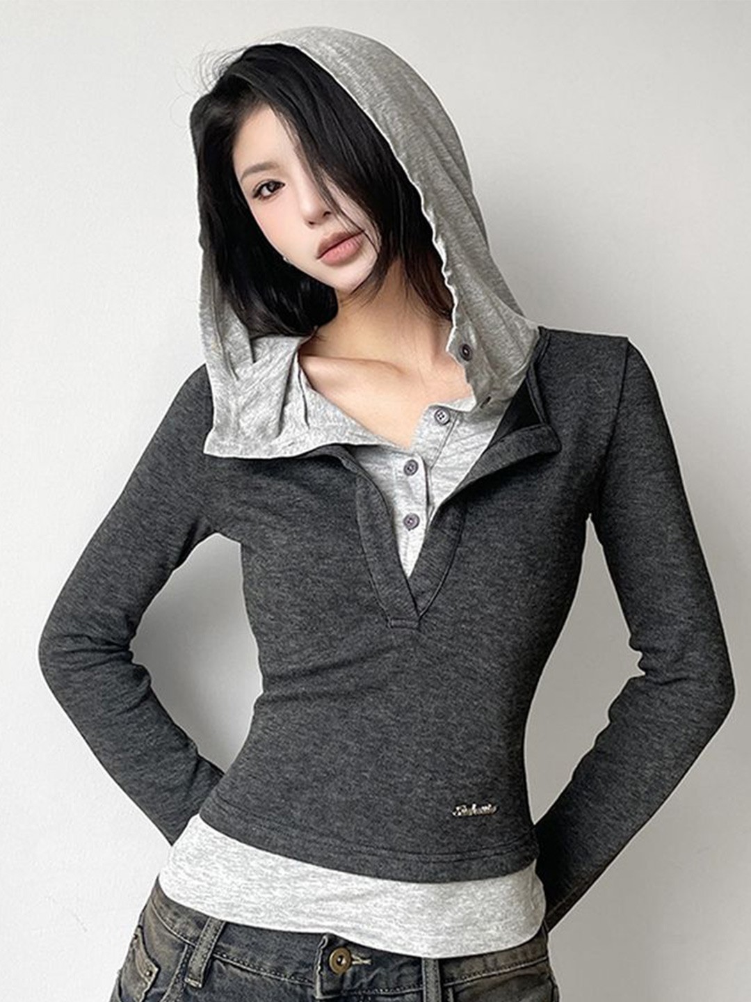 

LULU & SKY Women Hooded Top, Grey