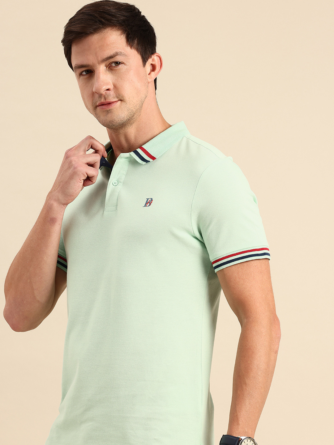 

Being Human Polo Collar Pure Cotton T-shirt, Green