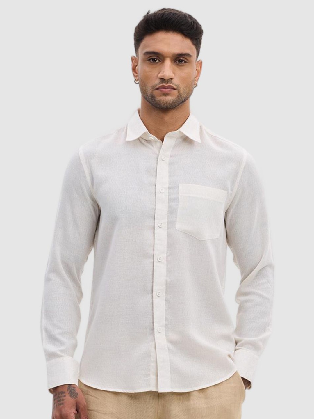 

Snitch Men Smart Fit Spread Collar Textured Casual Shirt, Cream