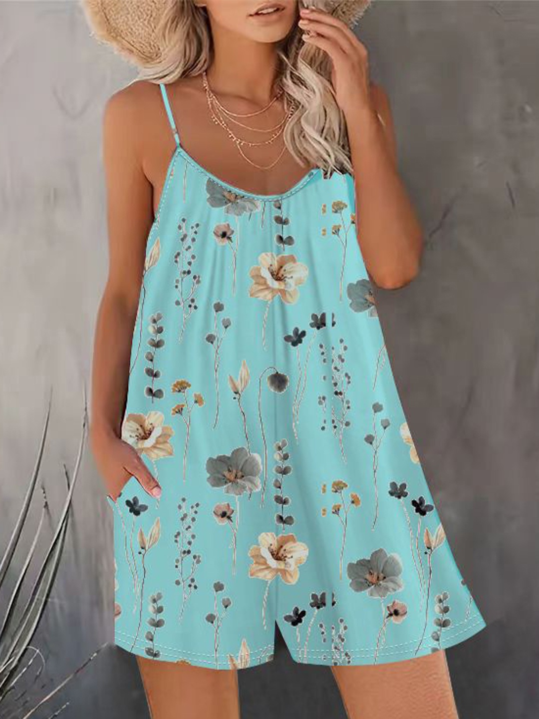 

StyleCast Women Shoulder Straps Printed Jumpsuit, Blue