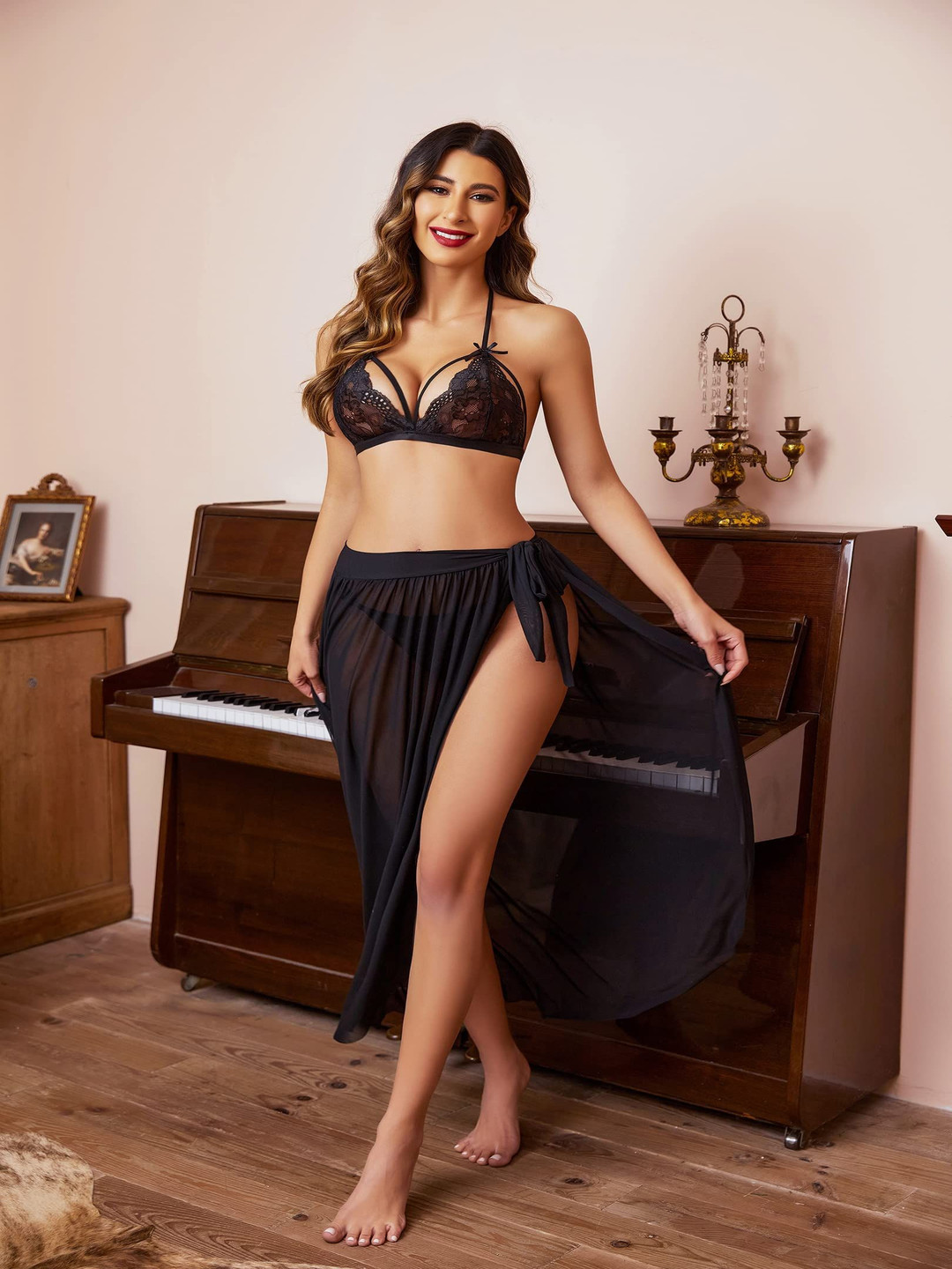 

Beera Halter Neck Baby Doll with Asymmetric, Black