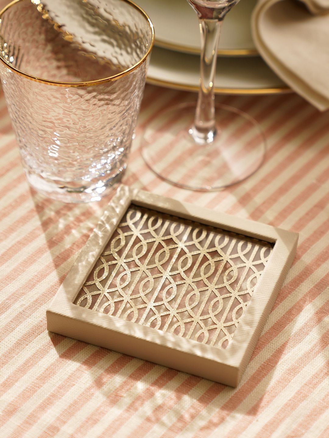 

Pure Home and Living Beige & Gold Dual Toned Faux Leather Coaster