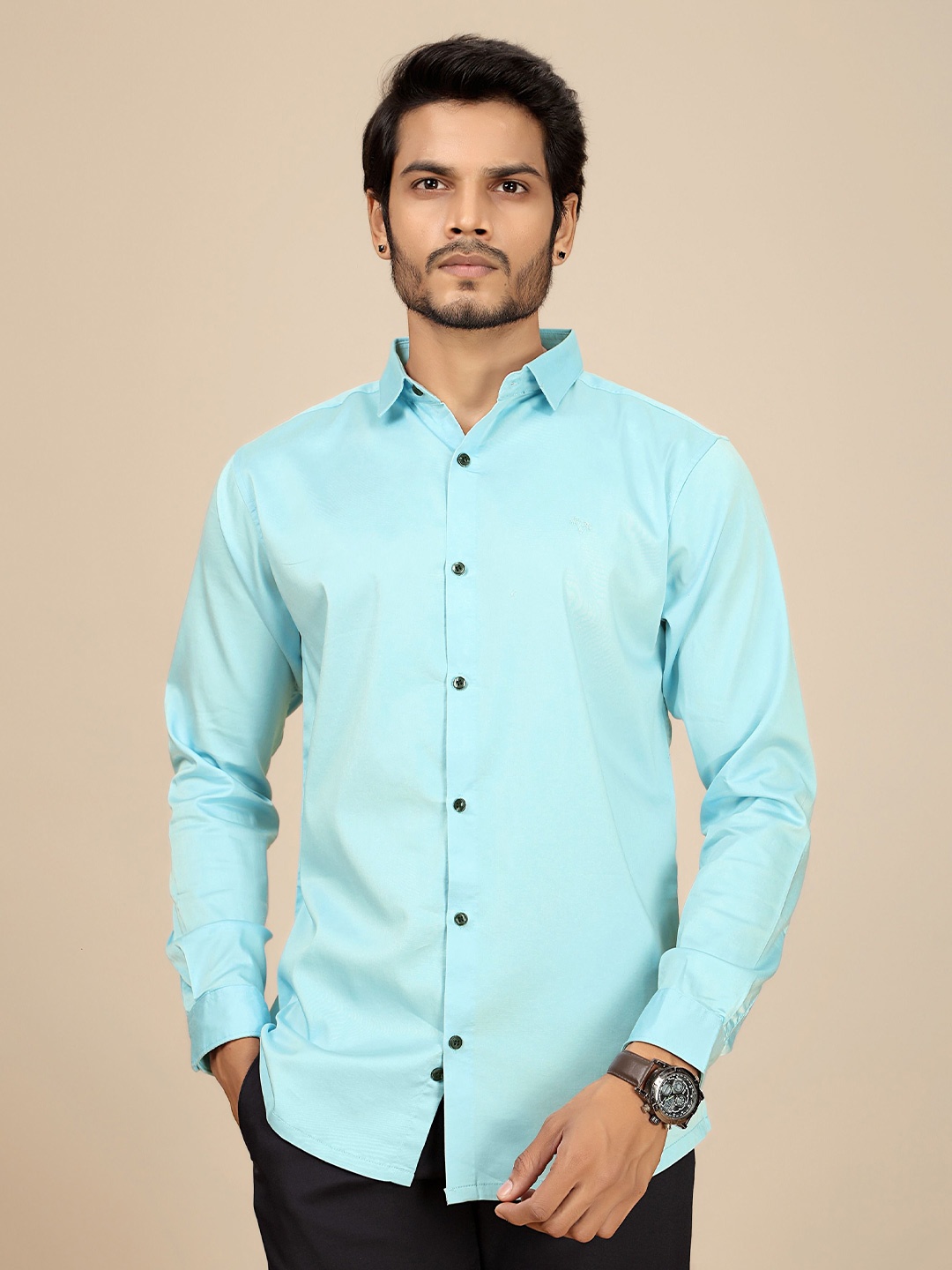 

JOSE N POSE Men Premium Tailored Fit Spread Collar Solid Casual Shirt, Blue