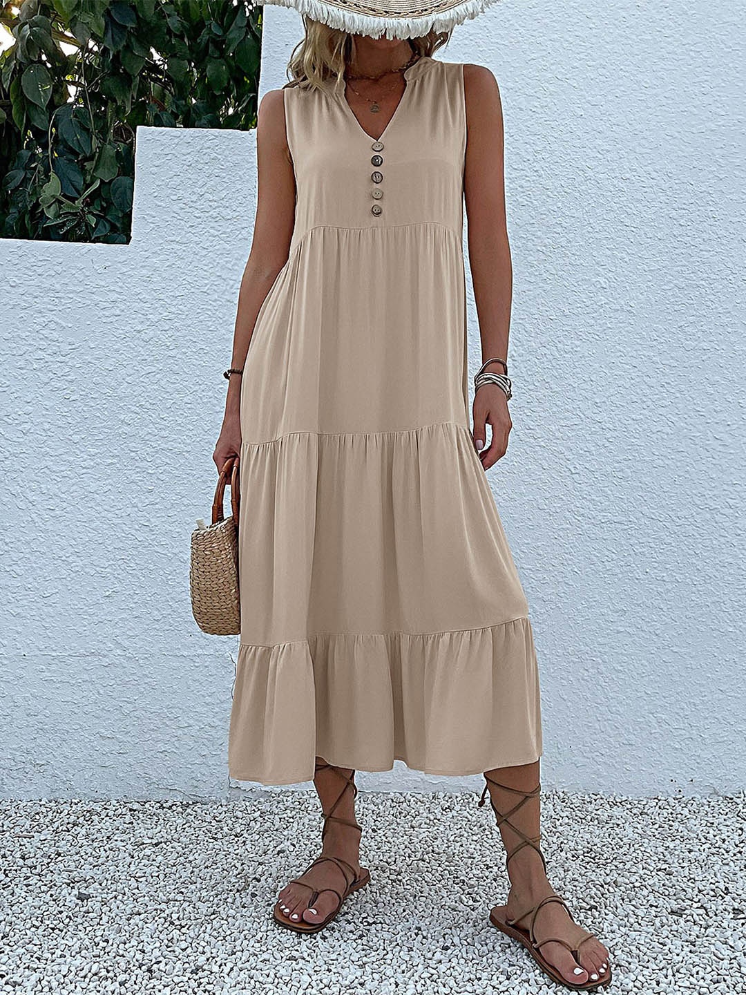 

StyleCast x Revolte Women Layered A-Line Midi Dress, Khaki
