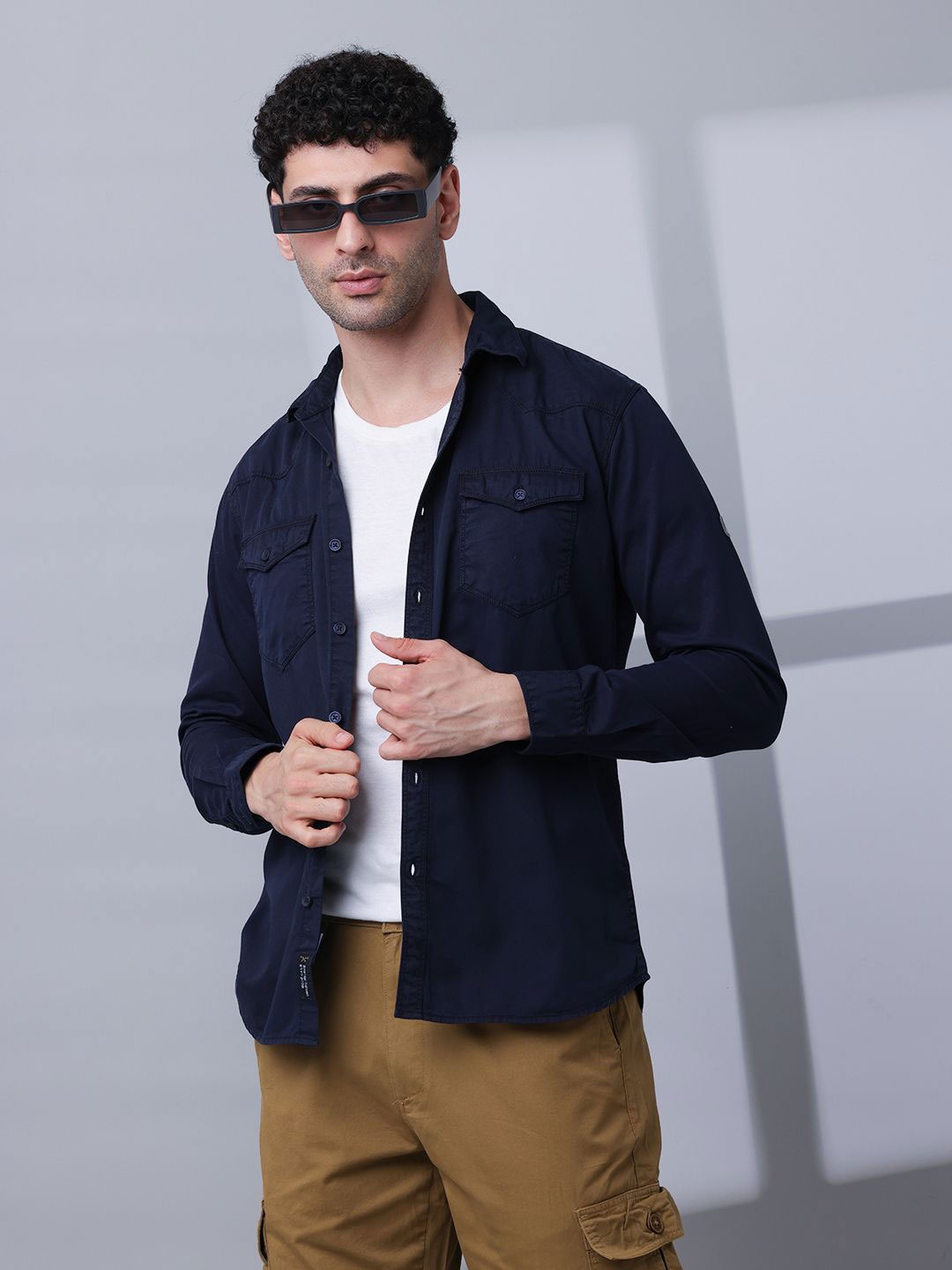 

RIGS AND RAGS Men Classic Fit Spread Collar Solid Cotton Casual Shirt, Blue