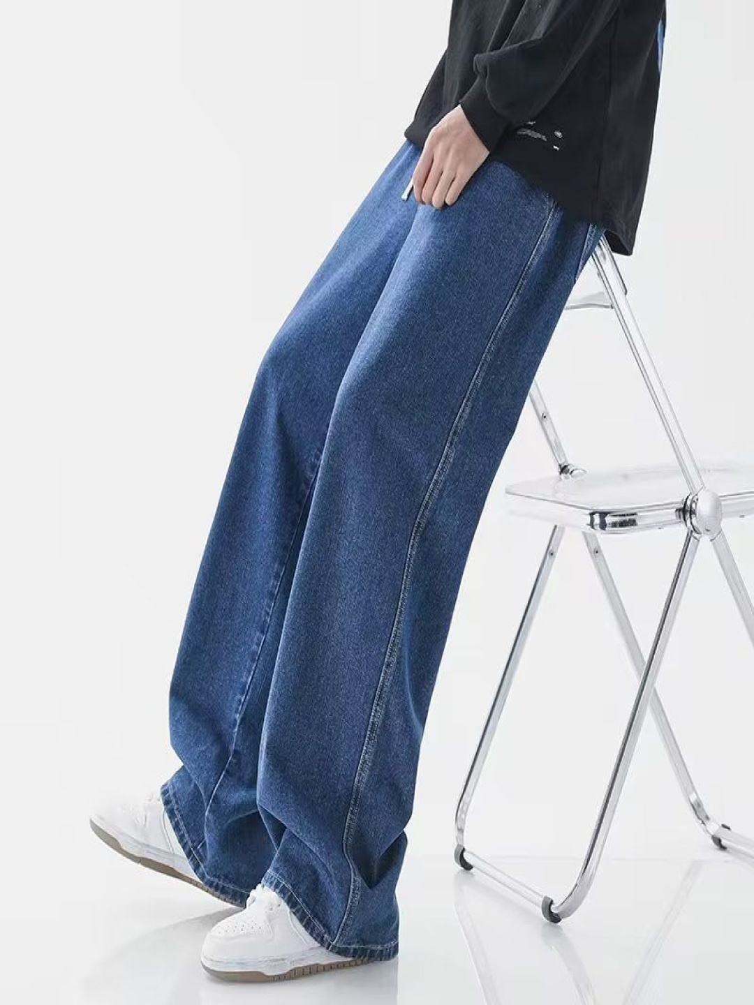 

StyleCast Men Cotton Wide Leg Mid Rise Jeans, Blue