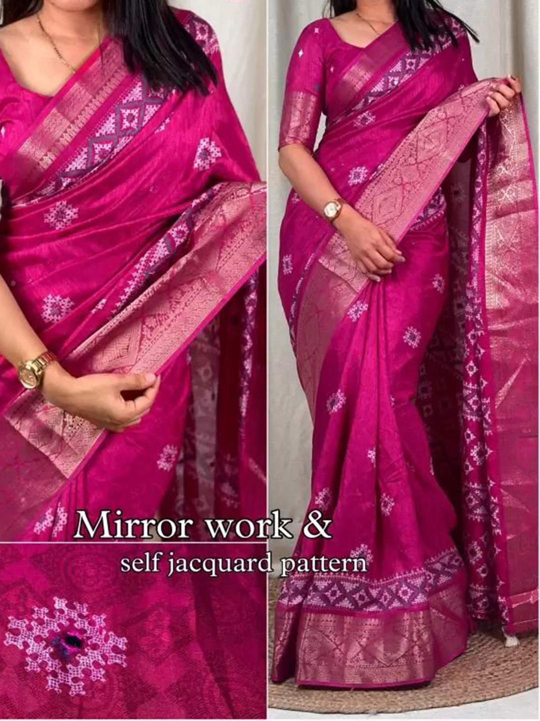 

SAADHVI Woven Design Zari Art Silk Saree, Pink
