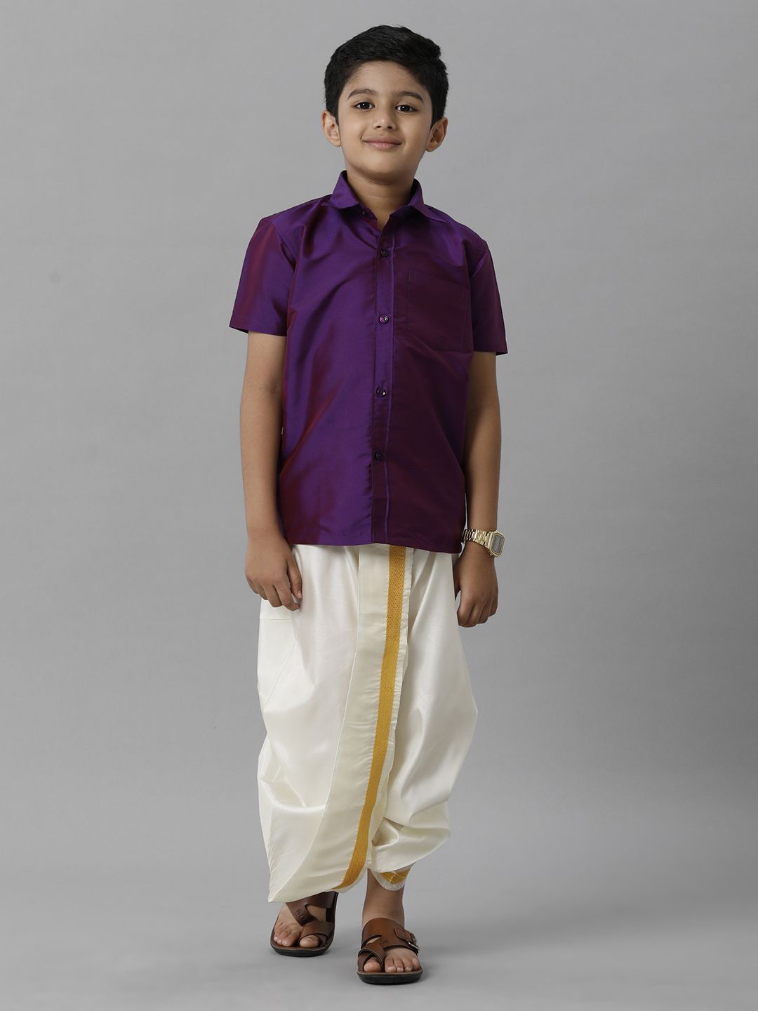 

Ramraj Boys Short Sleeves Shirt With Dhoti Pants, Violet