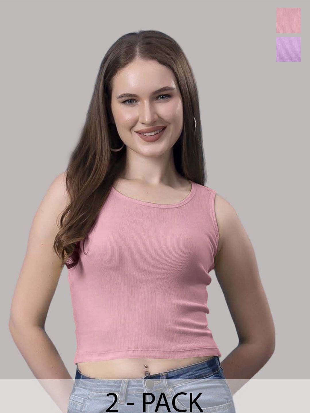

Friskers Pack Of 2 Cotton Tank Crop Top, Purple