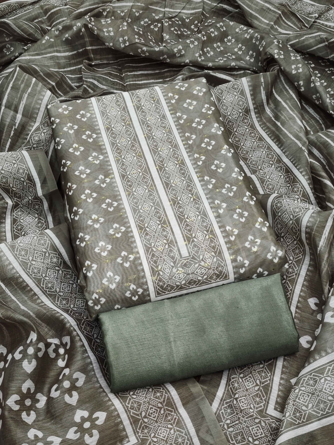 

RUDRAA FAB Floral Printed Pure Chanderi Unstitched Dress Material, Brown