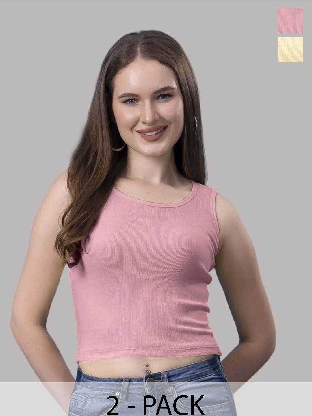 

Friskers Women Cotton Pack Of 2 Tank Crop Top, Yellow