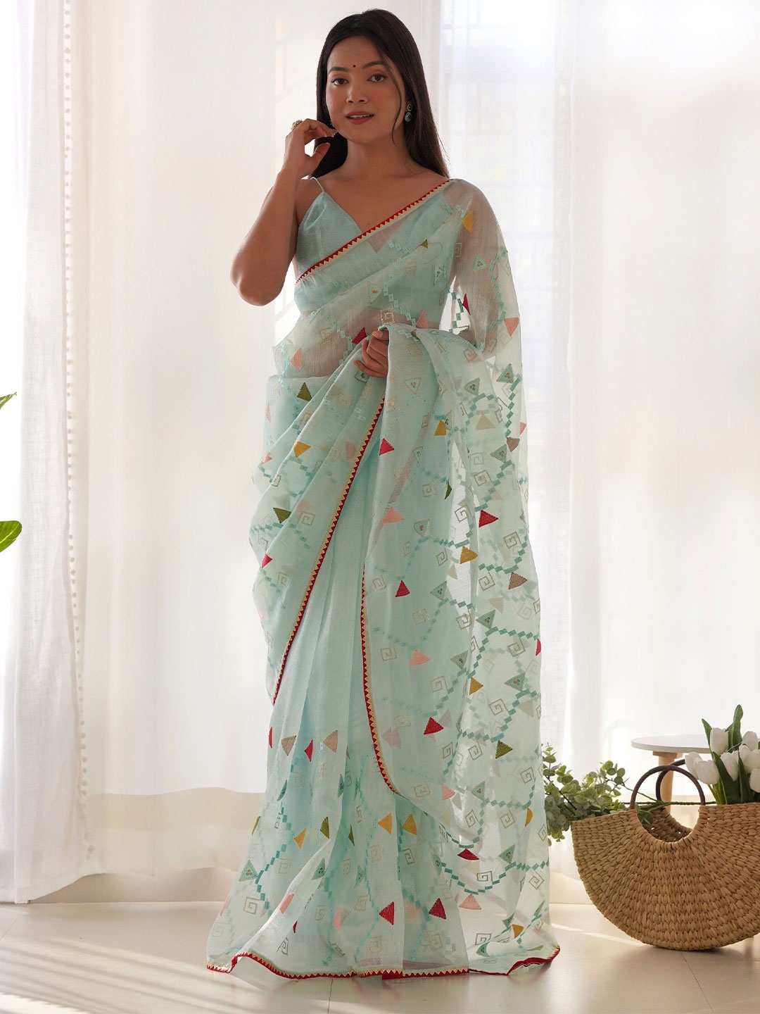 

LeeliPeeri Designer Embroidered Organza Saree, Blue