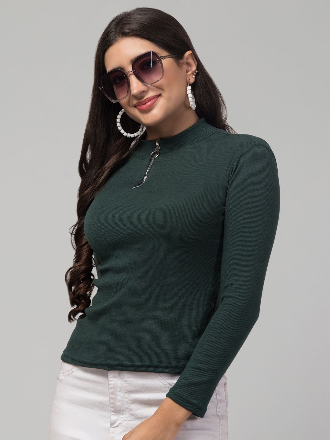 

STYLE PREZONE Women Turtle Neck Fitted Top, Green