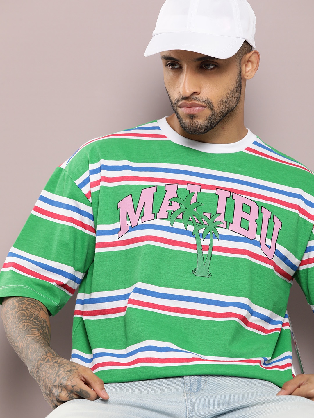 

Kook N Keech Striped Oversized Pure Cotton T-shirt, Green