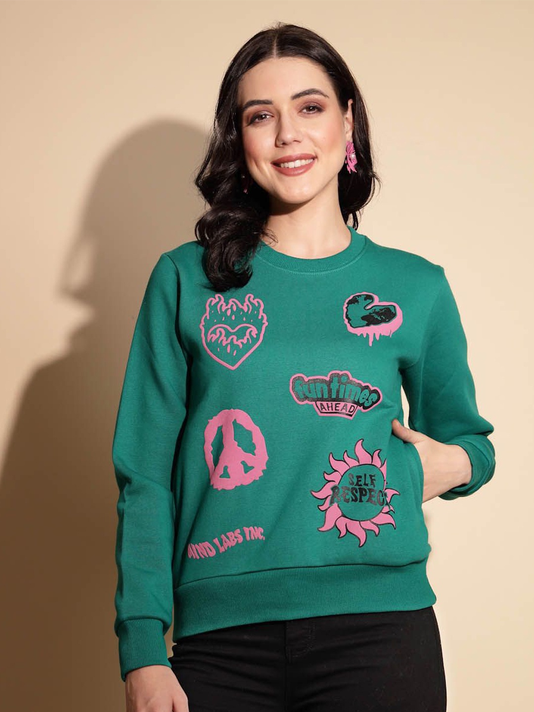 

Global Republic Women Printed Sweatshirt, Green