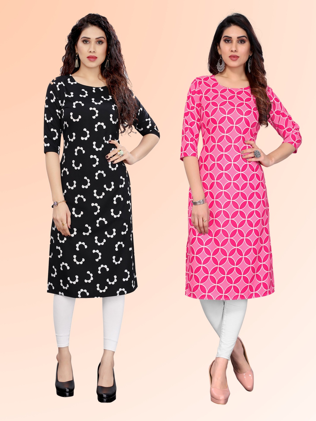

KETAKI FASHION Selection Of 2 Geometric Printed Round Neck Kurtas, Black