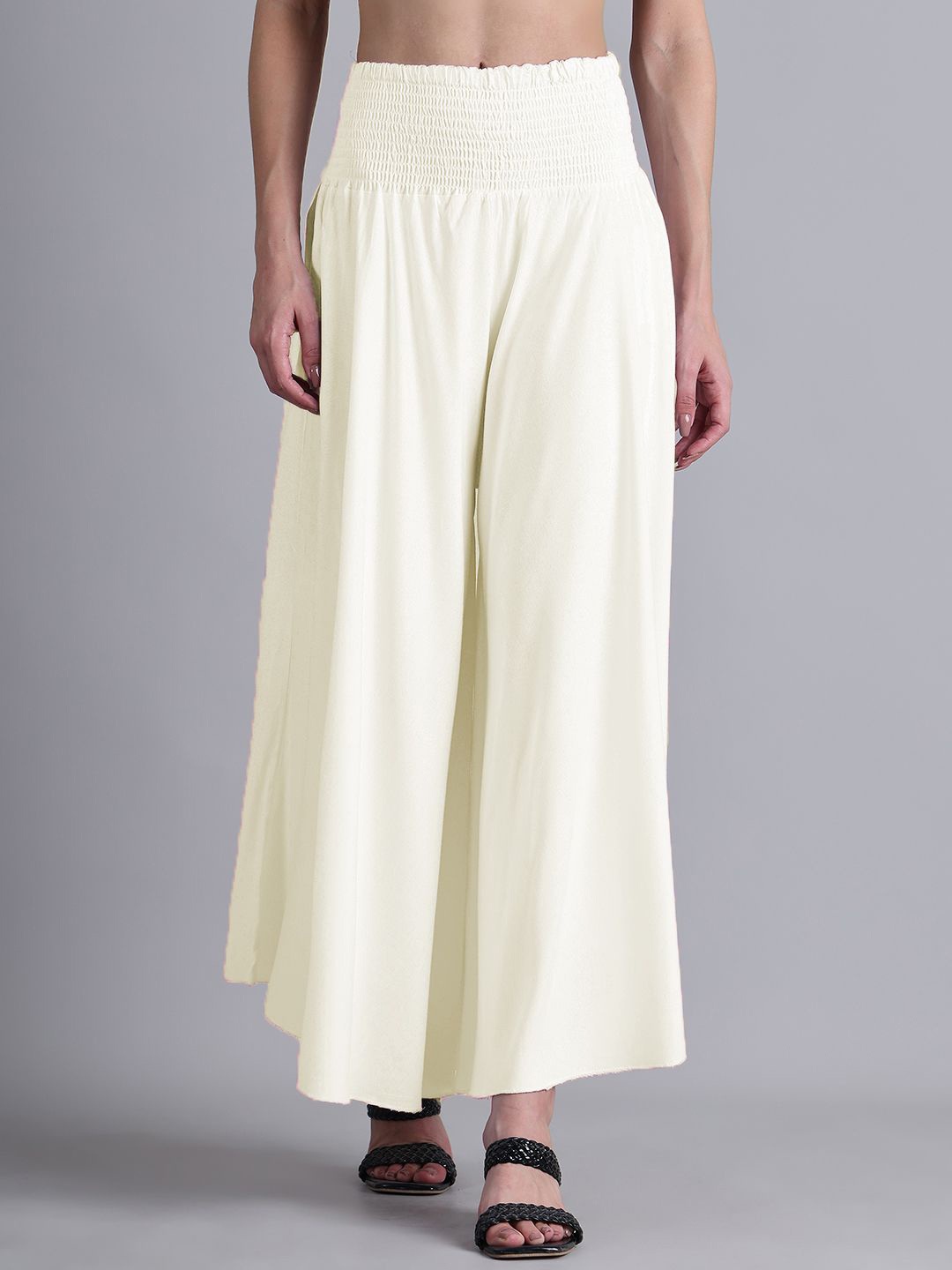 

GRACIT Women Flared Ethnic Palazzos, Cream